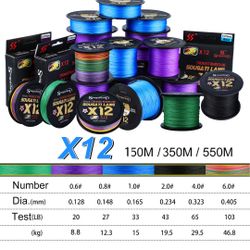 2Pack * 350M 12 Strands Braided Fishing Line  X12 PE Fishing Line 20-103LB