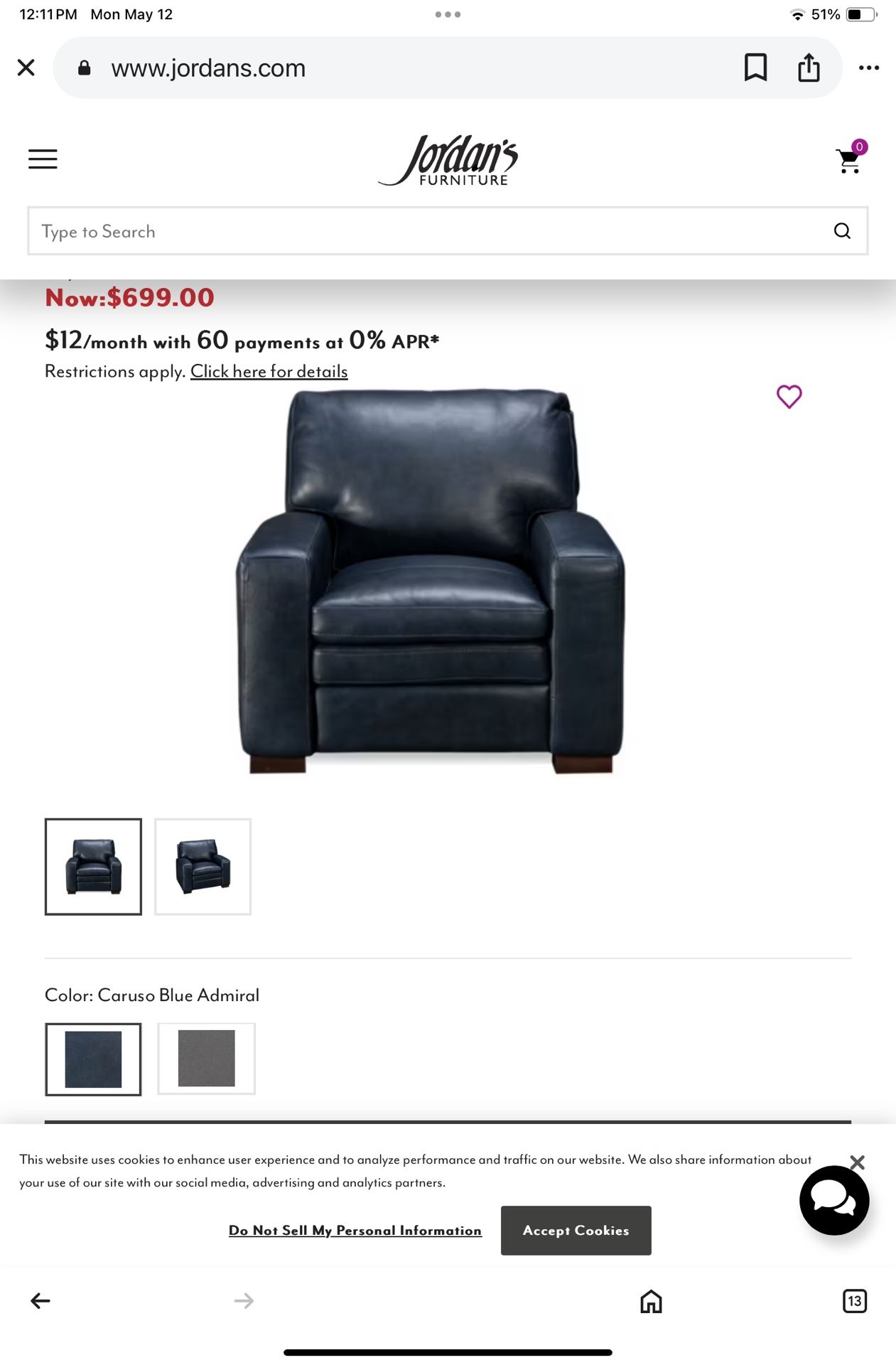 Leather Navy blue club chairs, ottoman & Side table