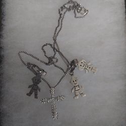 Sterling Silver Necklace With Cross And 3 Child Pendants