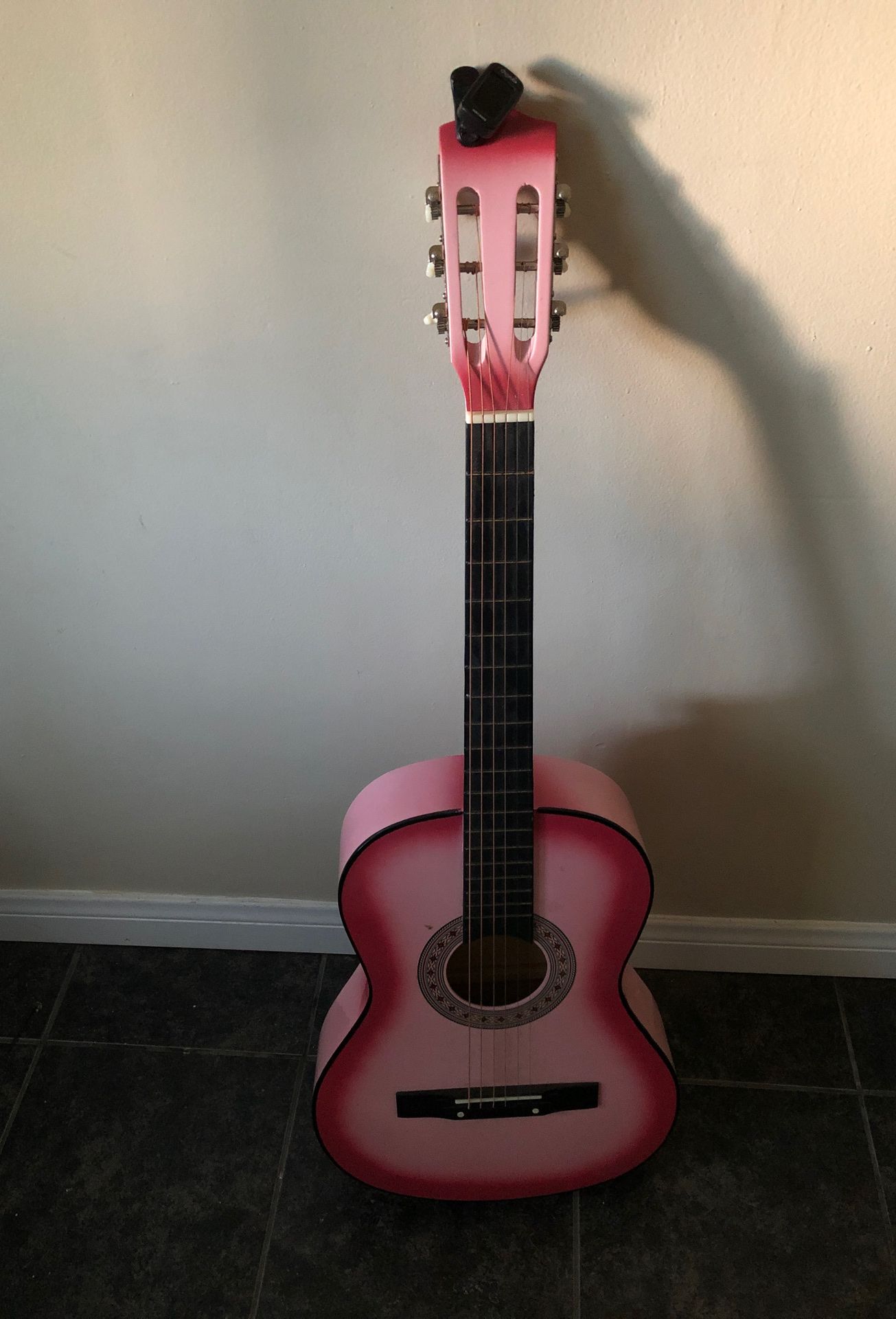 Acoustic pink guitar w/ tuner