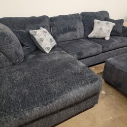 Brand New Plush Blue Gray Sectional