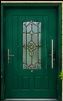 Green Exterior Door with Decorative Glass Panel