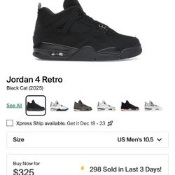 Jordan 4 Black Cat Size 10.5