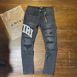 Amiri Dark Grey & Grey Varsity Logo Denim Jeans