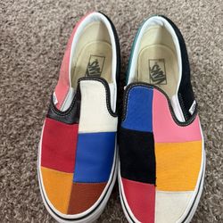 Multi Color Slip-On Vans (Size W 10.5)