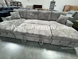 NEW Large U Shape Sectional with TWO STORAGE CHAISE Super Soft Fabric Couch Sleeper Bed Pullout Grey Gray Sofa Bed Sectional Lounge Lounger Sofabed 