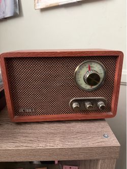 Victrola Willow - Retro Wood Bluetooth Radio with Built-in Speakers: Elegant & Vintage Design, Rotary AM/FM Tuning Dial, Bass & Treble Control, Wirele