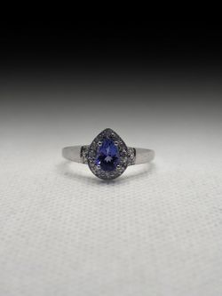 Tanzanite & Diamond Pear Halo 10k White Gold Estate Ring (1.7 dwt)