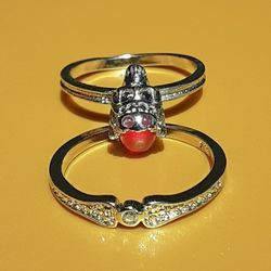 Crowned Skull Silver Skeleton Ring Set Size 9