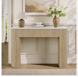 Brand new in the box- 47" Console Table, Fluted Sofa Table with Sturdy Construction, Small Curved Entryway Table for Entrance, Behind The Couch, Hallw