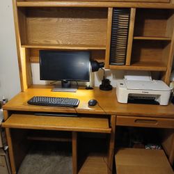 2 Piece Solid Beautiful Computer Desk Along With A Dell Monitor, Canon Printer, Keyboard And Mouse 