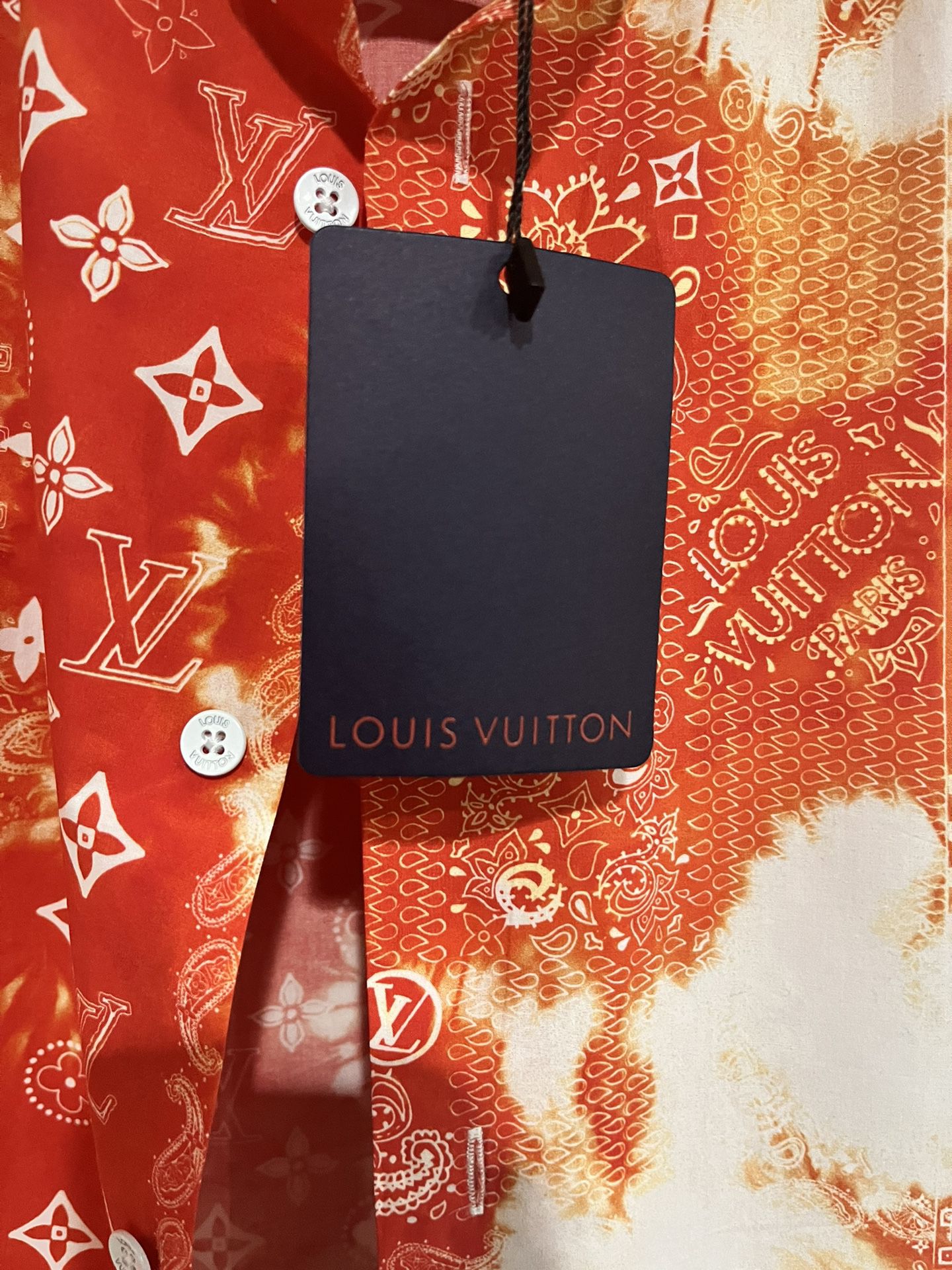 Louis Vuitton Orange Bandana Bleached Short Sleeve Button Up Shirt –  Savonches