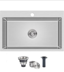 28"x18" Drop-In Kitchen Sink 304 Stainless Steel Brushed 28 inch Drop in Sink