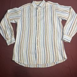 SUMMER READY ROBERT TALBOTT TAILORED STRIPED 100% LINEN SHIRT SZ M