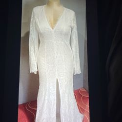 White Lace Long Sleeve wedding Dress