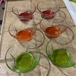 Small Bright Colorful Glass Bowl Set- 2 Orange 2 Red 2 Green