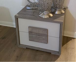 Two-Drawer Nightstand Gray and White