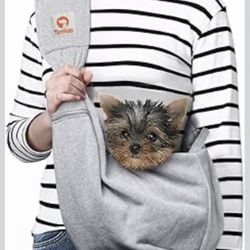 Tomkas Small Dog Sling Carrier - Zipper Pocket & Adjustable Strap - for 3-10 lbs Pets(Grey)