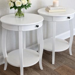 Set of 2 Traditional 1-Drawer Chairside Table with Shelf