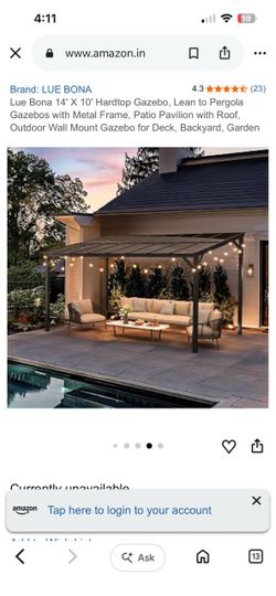 Lue Bona 14' X 10' Hardtop Gazebo, Lean to Pergola Gazebos with Metal Frame, Patio Pavilion with Roof, Outdoor Wall Mount Gazebo for Deck, Backyard,