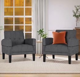 Dark Gray Fabric Accent Chair Set of 2 for living room, office, small spaces