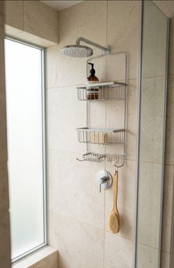 Modern Silver 2-Tier Shower Caddy - Like New!