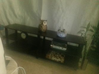Dark Brown Wood TV Stand with Shelves