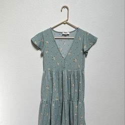 Green with flowers sleeveless dress