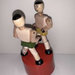 Kohner Wooden Push Puppet Toy Hit and Miss Boxers Plastic Base 1950s