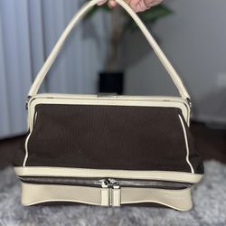 Prada Brown Cream Canvas & Leather Frame Doctor Bag