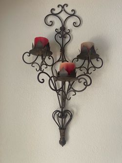 Set of 2 Large (32” long) Iron 3-Pillar Candleholders