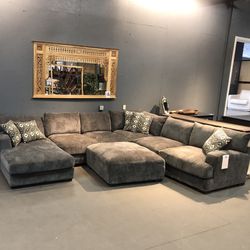 Grey Fabric Plush Sectional With Decorative Pillows - Concord