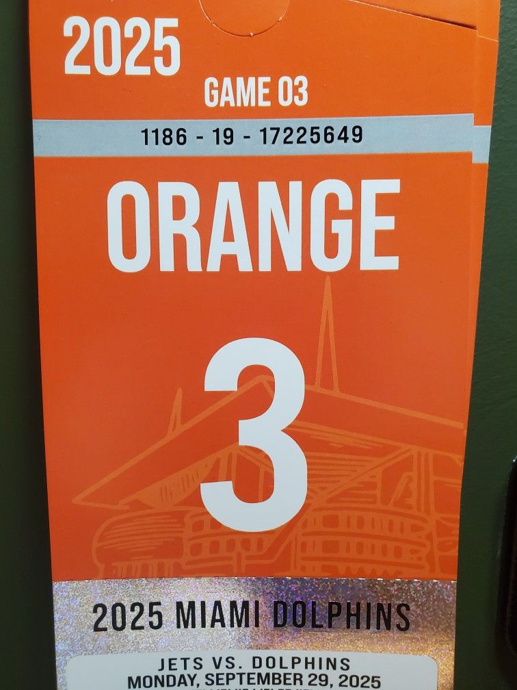 Miami Dolphins VS New York Jets Orange Parking Pass