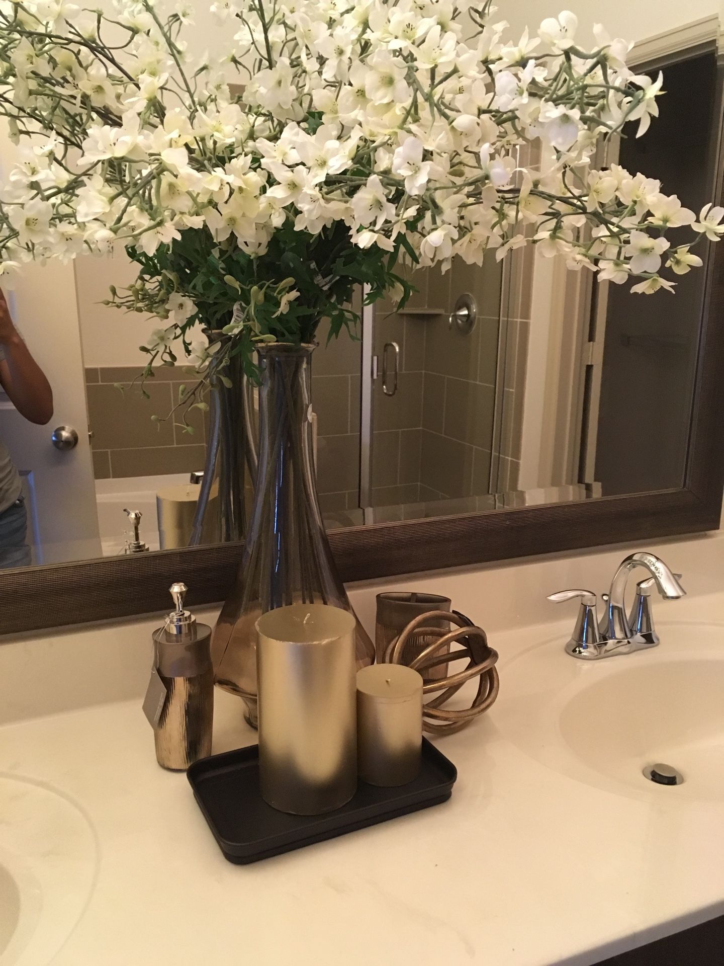 White Flowers in Tall Vase