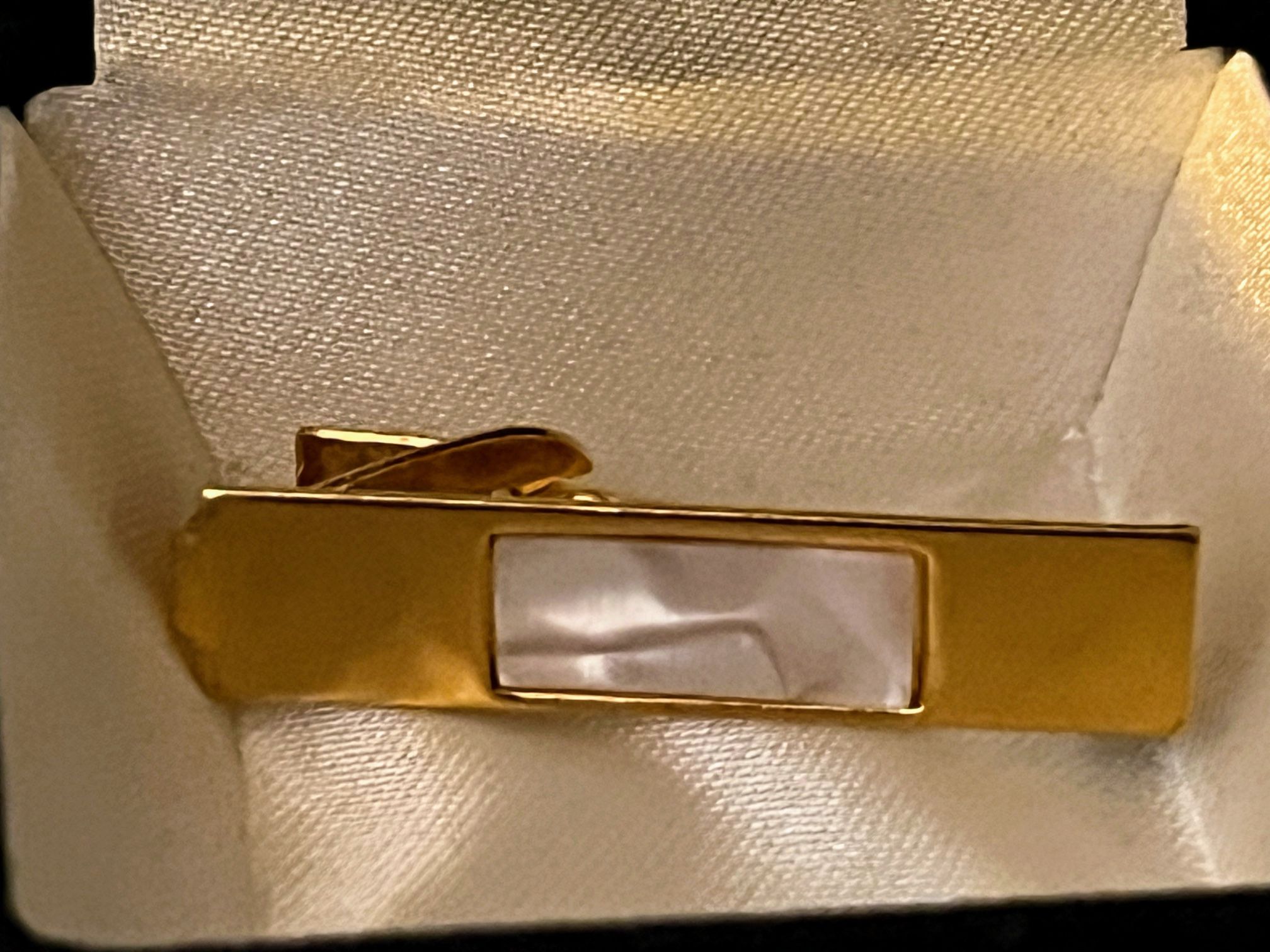 Vintage Silver Tone Tie Clip Bar Mother Of Pearl 2"