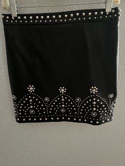 Women’s Brand New Black Leather Skirt with Studs