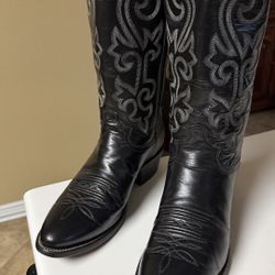 Justin Men’s Black Round Toe London Calfskin Leather Western Cowboy Boots 7.5D