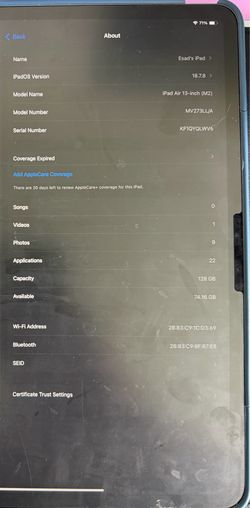 iPad Air 13” M2 128gb