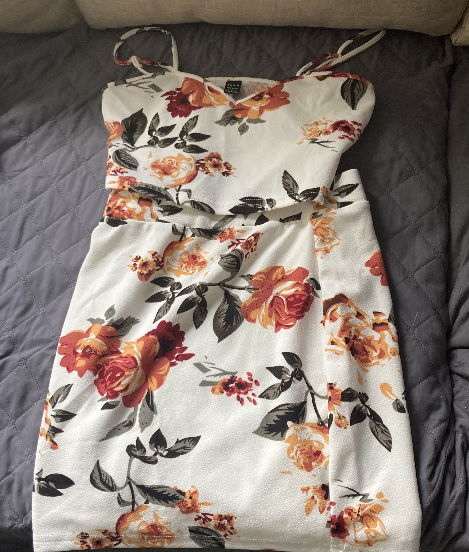 Floral Skirt And Crop Top (SHEIN)