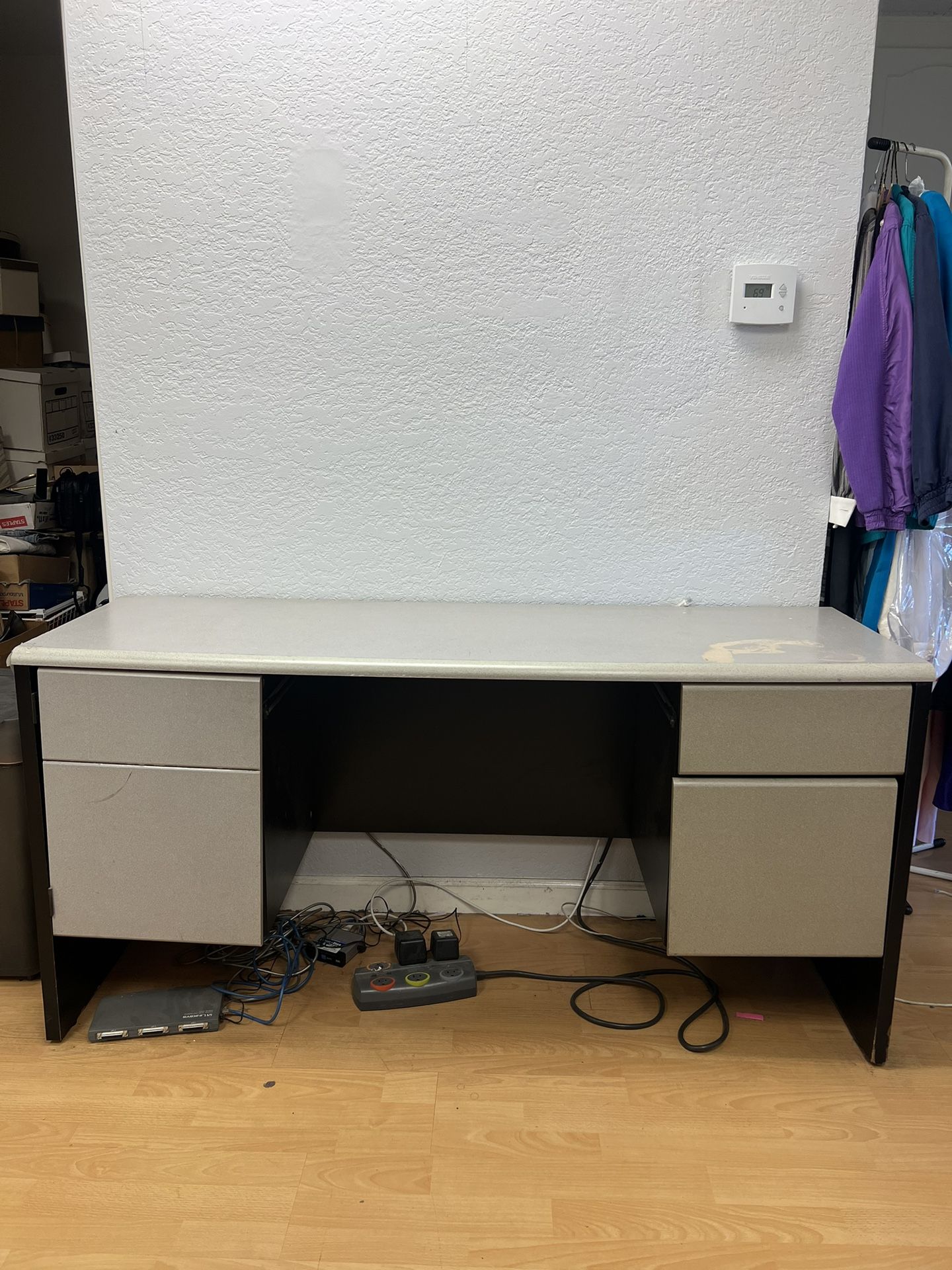 Gray And Black Media Computer Office Desk With Drawers - Must Go ASAP!