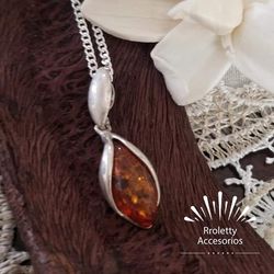 Sterling Silver 925 Necklace With Amber Stone