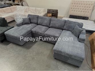New! Plush U-Shaped Sectional, Sectionals, Sofa, Modular Sectional, Couch, Sofa, Sectional With Chaise, Double Chaise Sofa, Grey Sofa, Grey Couch, Gra