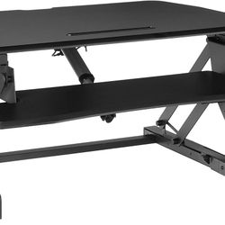 Seville Classics OFF65806 Airlift 36" Electric Height Adjustable Standing Desk Converter Workstation with 2.1A USB Charger Ergonomic Motorized Riser