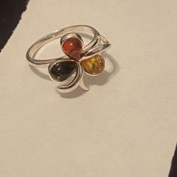 Sterling Silver Triple Amber Ring