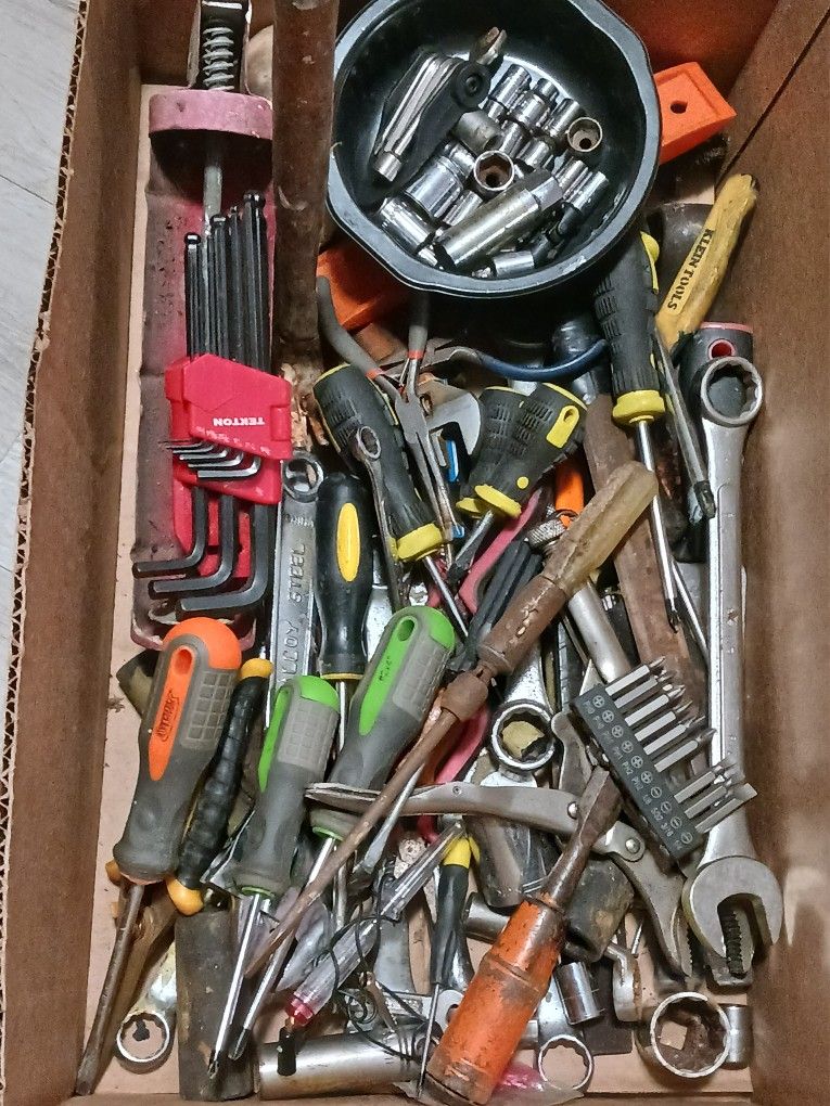 A Box Full Of Miscellaneous Tools Going At A Good Price