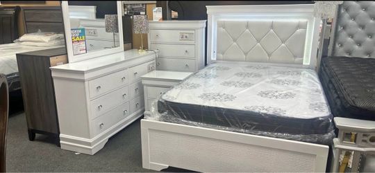 White Bedroom Set with LED Headboard