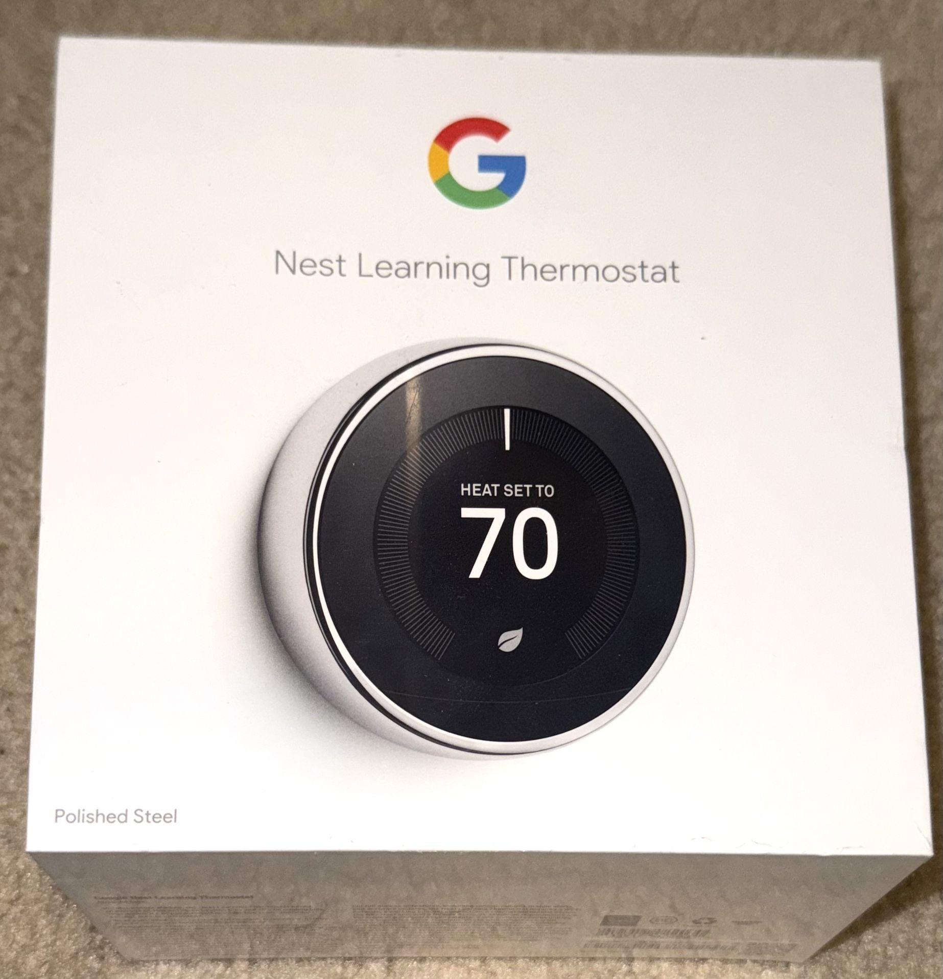 Google Nest Learning Thermostat Polish Steel 3rd Generation New Seal in Box