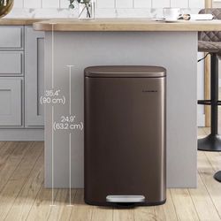 13 Gallon (50 L) Trash Can, Stainless Steel Kitchen Garbage Can, Recycling or Waste Bin, Soft Close, Step-On Pedal, Removable Inner Bucket, Brown ULTB
