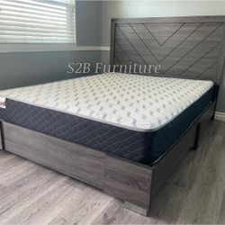 Queen Grey Alpine Platform Bed With Orthopedic Mattress Included!!