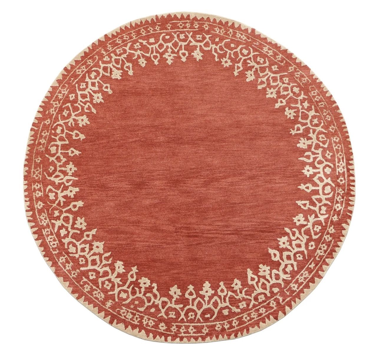 Pottery Barn 8’ Round Tufted Wool “Desa” Rug ~ Terracotta/Rust, Like New!!